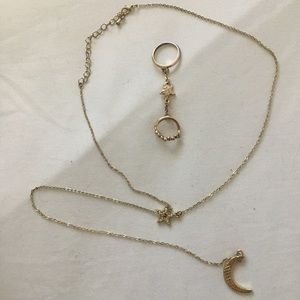 Star and Moon Necklace and Ring Set